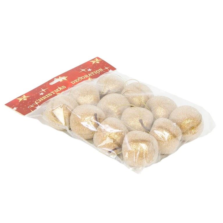 JABŁKO DEKORACYJNE ZAWIESZKA 5CM 12SZT. SUGAR GOLD
