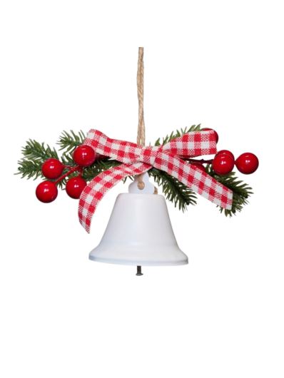 DZWONEK FI 6,5CM KOKARDA GAŁĄZKA OWOCE 22CM WHITE