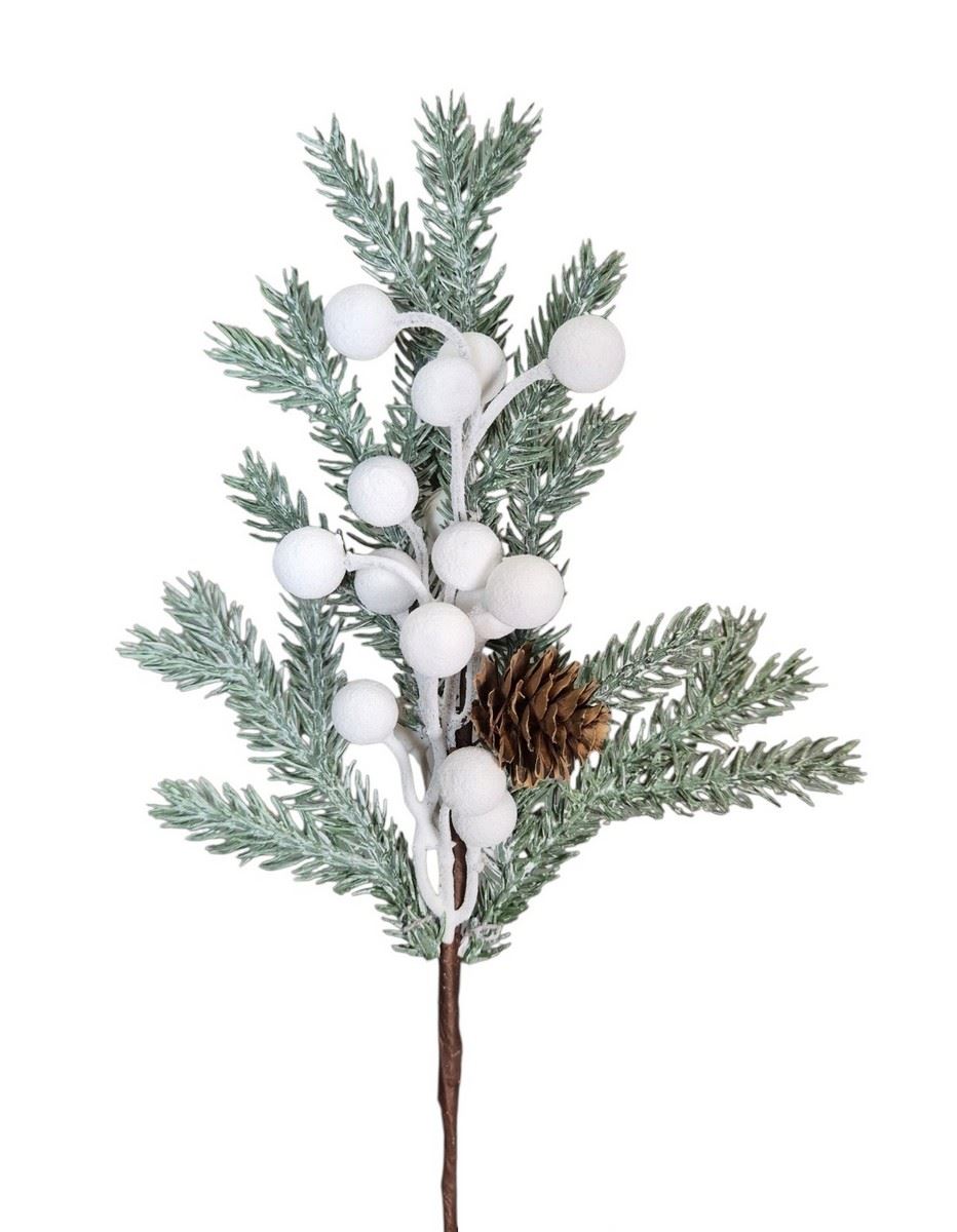 ŚWIERKOWY PIK SZYSZKA KULKI 30CM WHITE POW GREEN