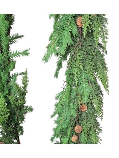 ŚWIERK TUJA PATYCZKI SZYSZKI GIRLANDA 180CM GREEN