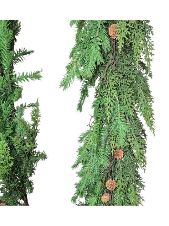 ŚWIERK TUJA PATYCZKI SZYSZKI GIRLANDA 180CM GREEN