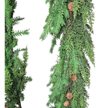ŚWIERK TUJA PATYCZKI SZYSZKI GIRLANDA 180CM GREEN