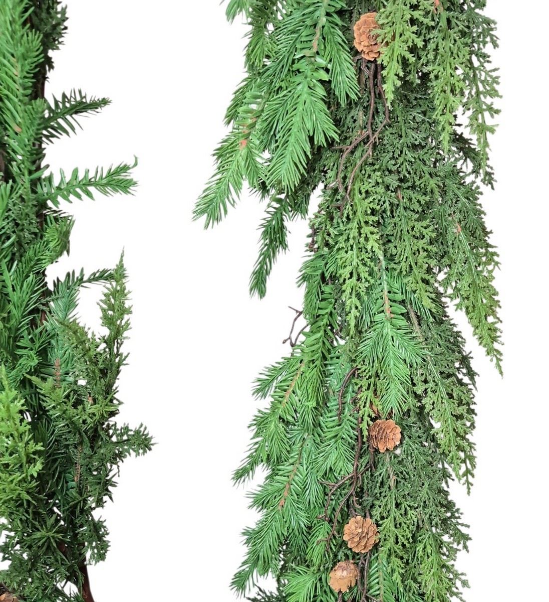 ŚWIERK TUJA PATYCZKI SZYSZKI GIRLANDA 180CM GREEN