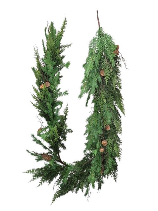 ŚWIERK TUJA PATYCZKI SZYSZKI GIRLANDA 180CM GREEN