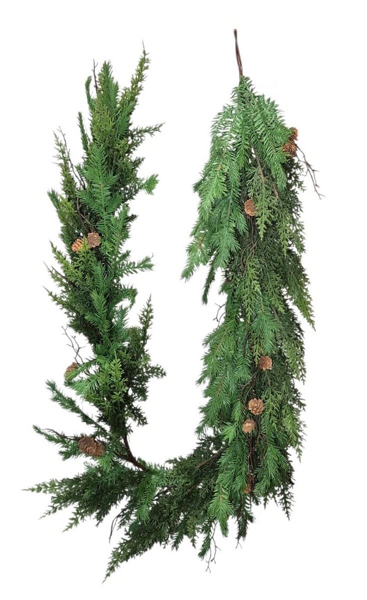 ŚWIERK TUJA PATYCZKI SZYSZKI GIRLANDA 180CM GREEN