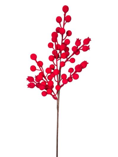 GAŁĄZKA FLOKOWANY GŁÓG 46CM RED